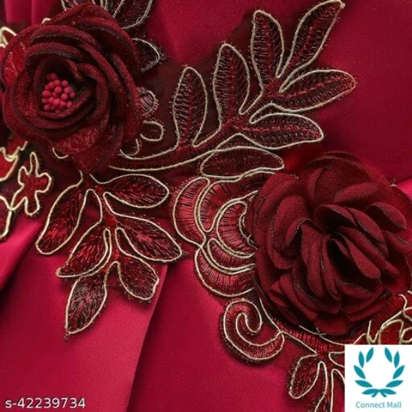 Hopscotch Girls Cotton and Polyester Sleeveless Applique Floral Party Dress in Red Color (985150) - 6-7 Years
